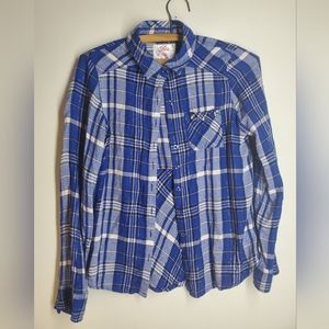 Justice Blue Flannel Plaid Girls 14 shirt